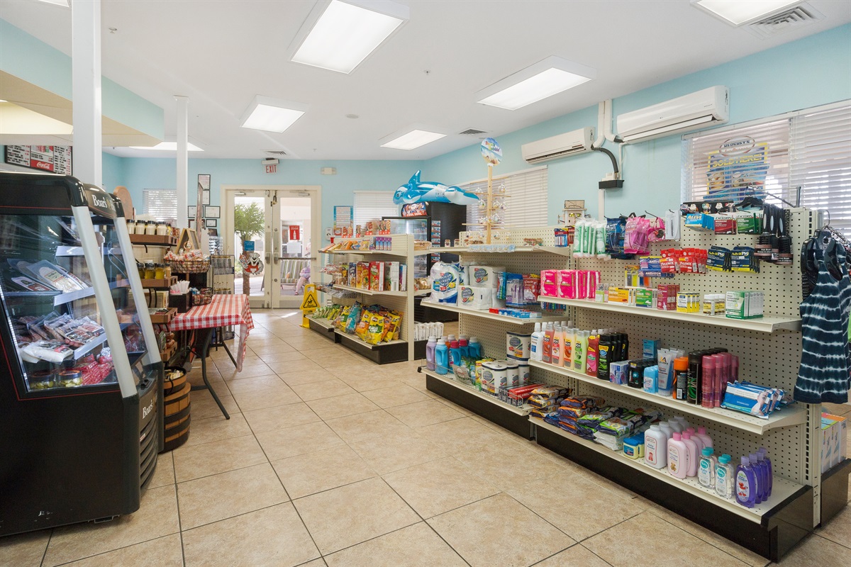Forgot something? While many large stores- including a Walmart-are just a short drive away, the resort&rsquo;s community center also has a convenient and very well-stocked store. Perfect for grabbing snacks, food, pool floats, or personal care essentials!