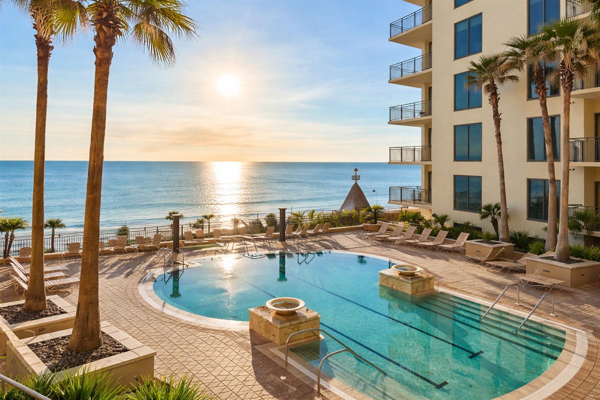 Pool deck with expansive views of the Gulf!