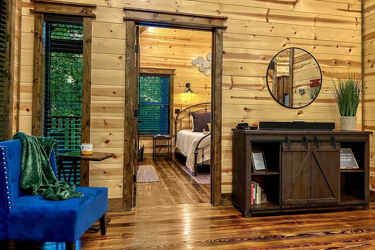 Private bedroom and bath tucked away off the living area.