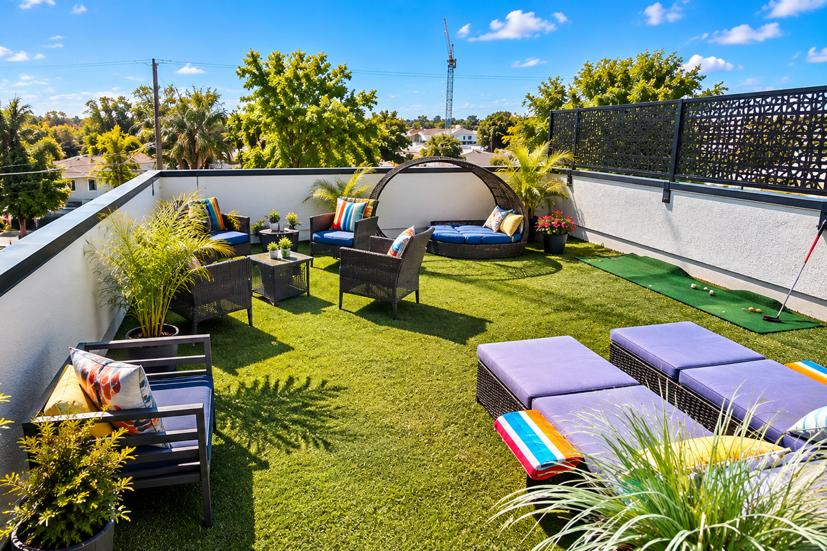 Luxury private large rooftop for relaxing during the day or entertaining at night while viewing the bright stars and moon.