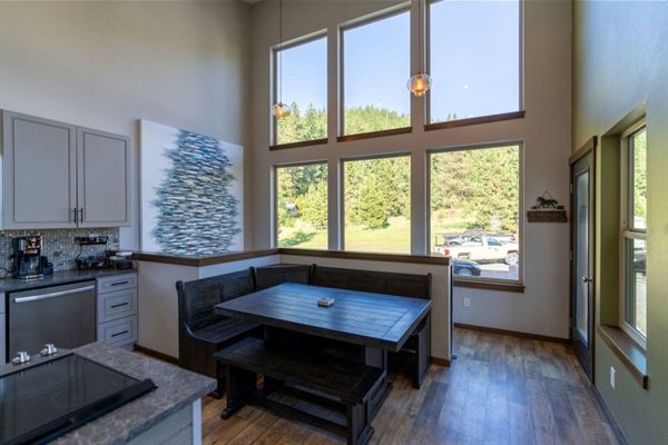 Dining room with views out to the east.