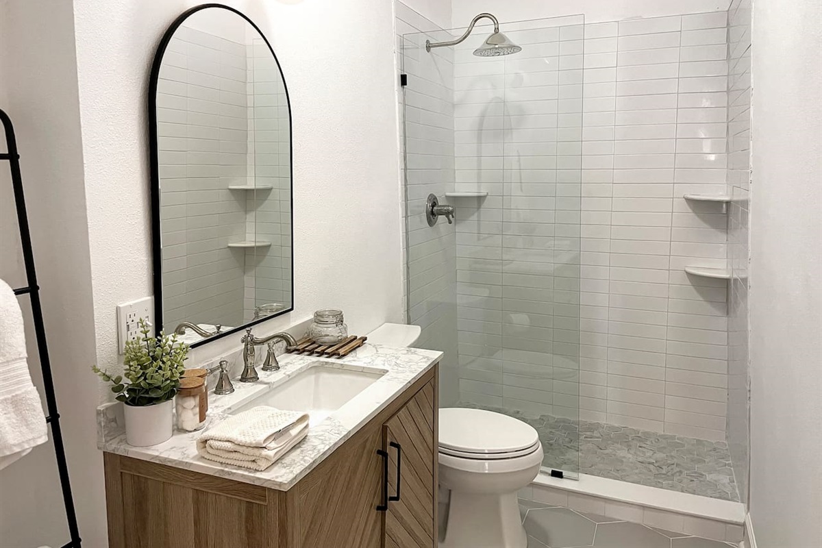 Our spa-like bathroom will relax you each morning before your day of adventures in San Antonio!