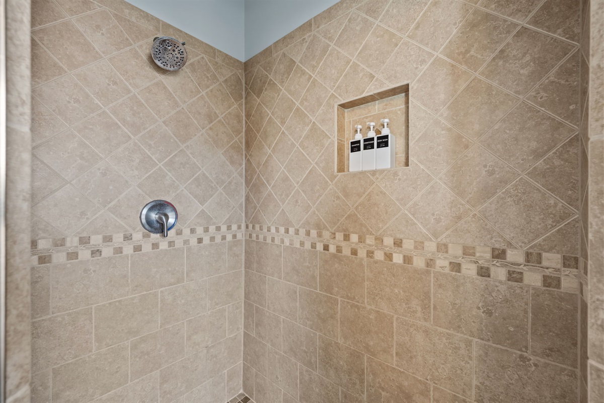 Walk in shower with bath soaps provided 