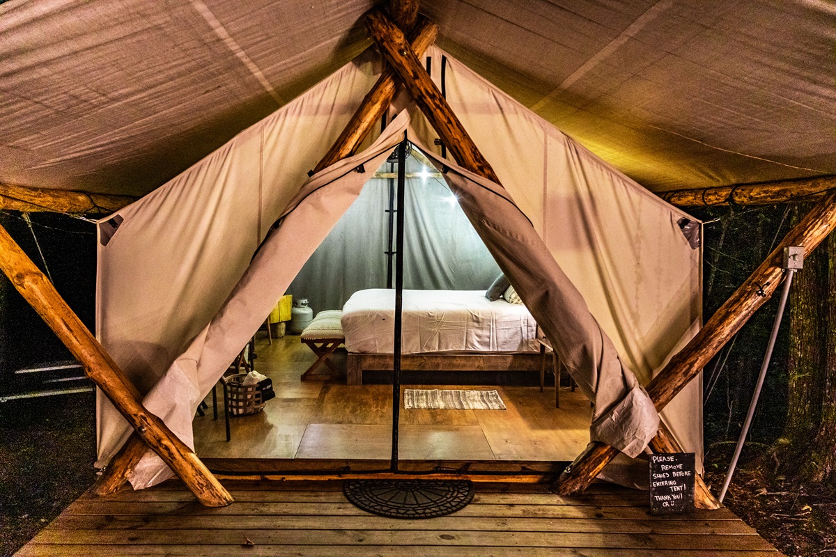 View to the inside of the tent