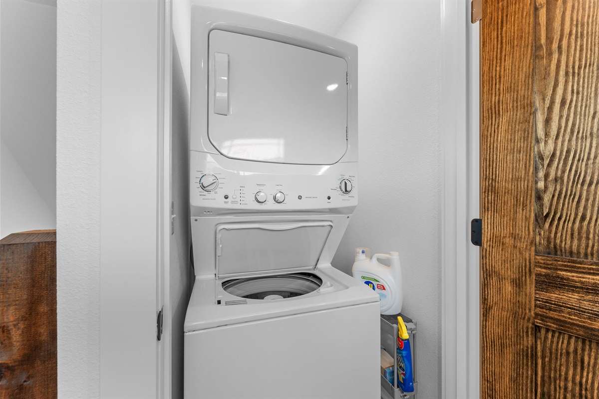 There is laundry available both upstairs and downstairs. This is the laundry room upstairs right in the loft area.