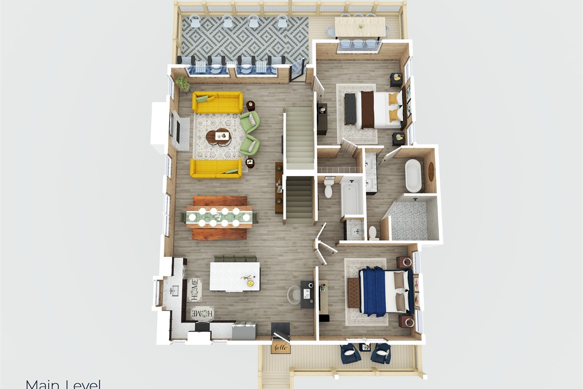 Spacious living, dining, and kitchen with two cozy bedrooms — ideal for gathering and relaxing.