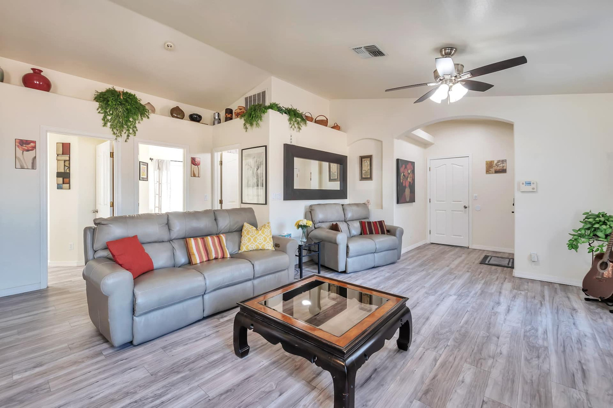 Plenty of room for everyone — a bright, airy living room that actually fits the whole group