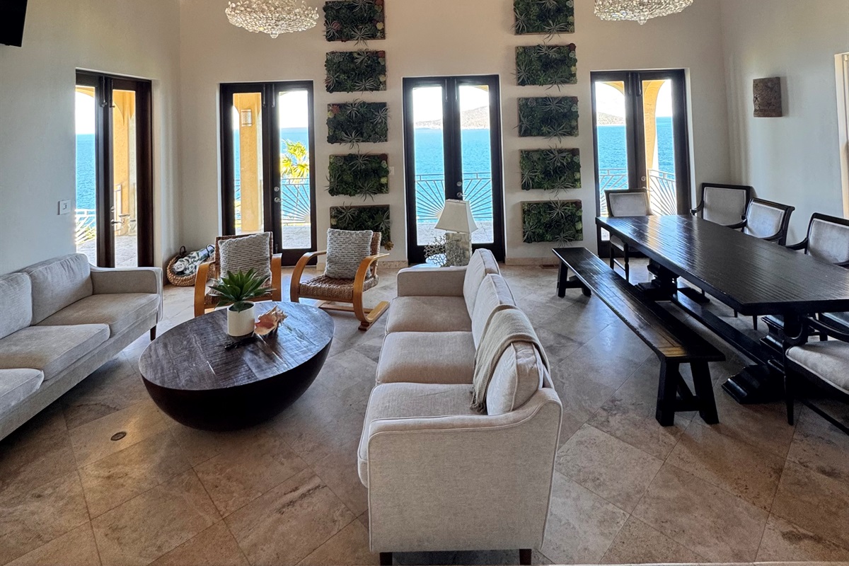 The great room overlooks the stunning ocean view.