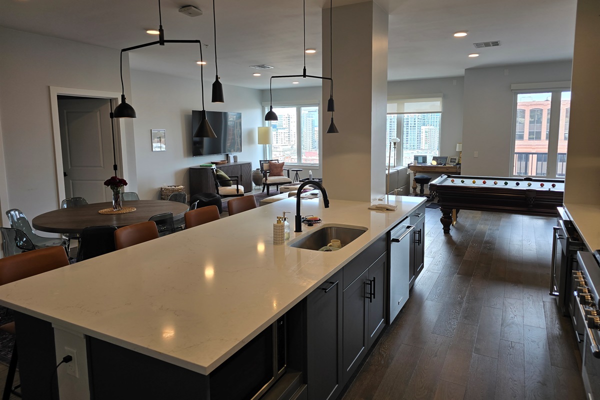 Open floor plan has everything connected