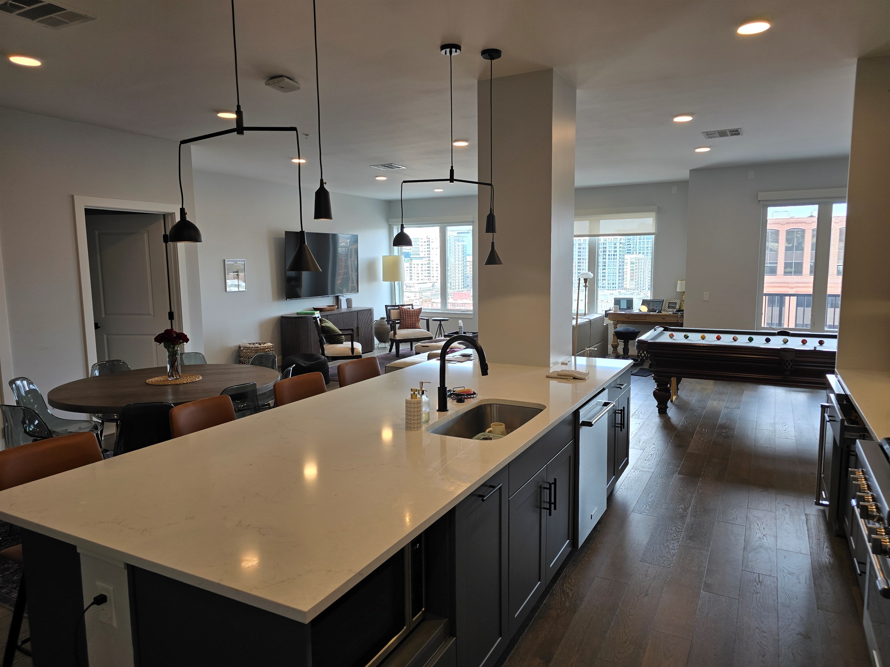 Open floor plan has everything connected
