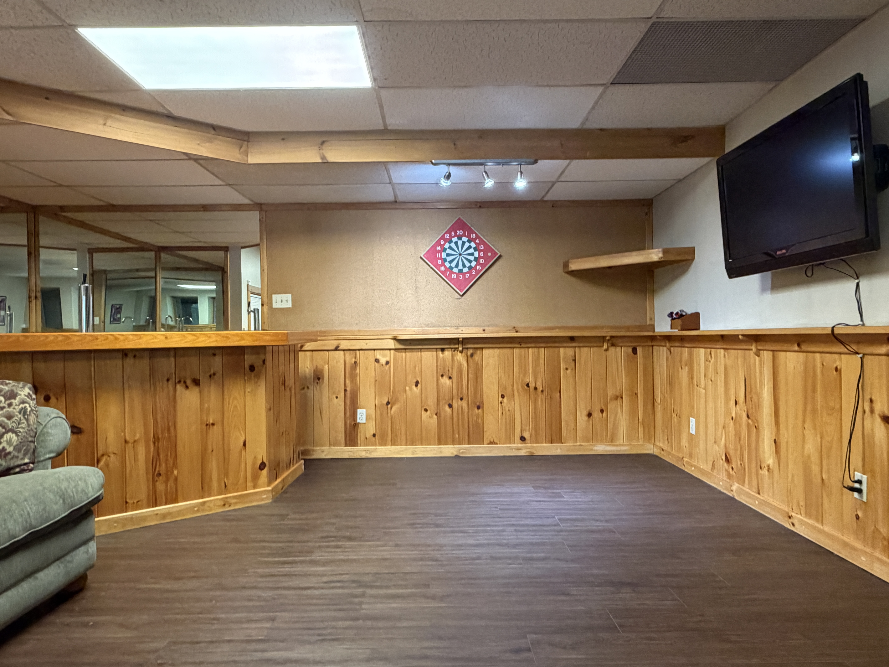 Lower Level game room with dartboard
