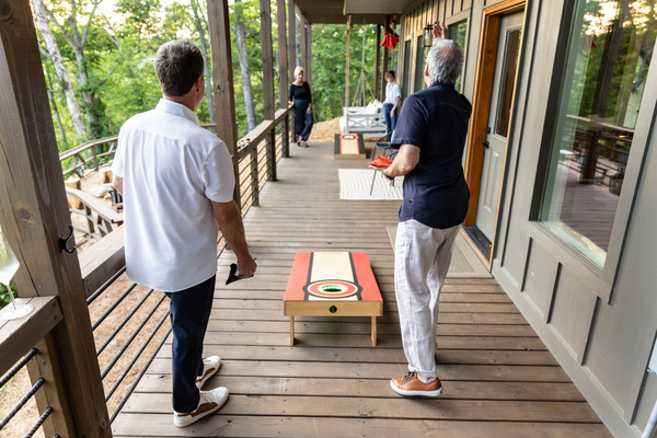 Corn hole challenge anyone? Play your best game under the covered deck with these light up, heavy duty regulation size boards! Take it into the evening under the string lights while taking breaks for S'mores!