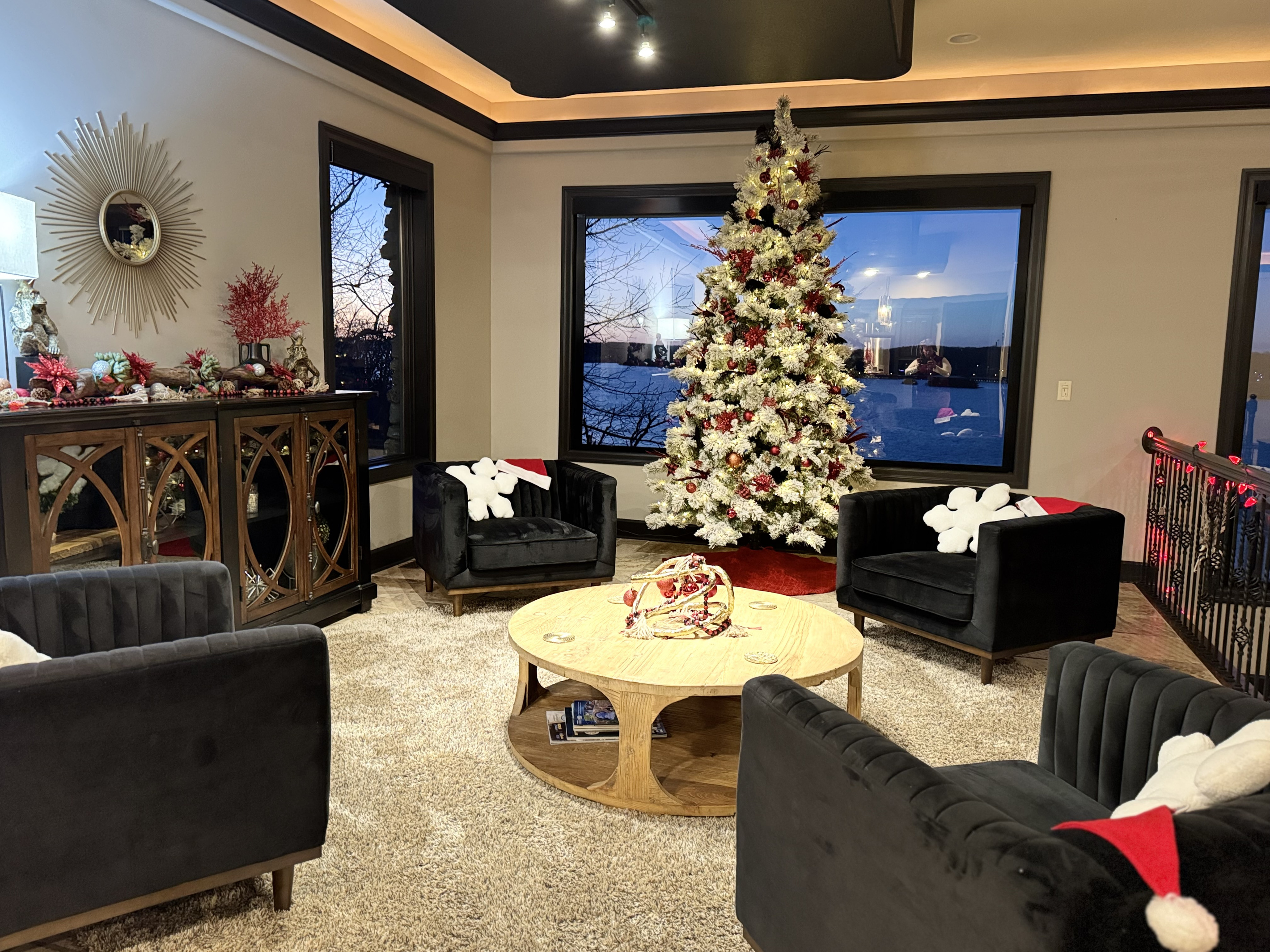Hang around the Christmas tree and open gifts
