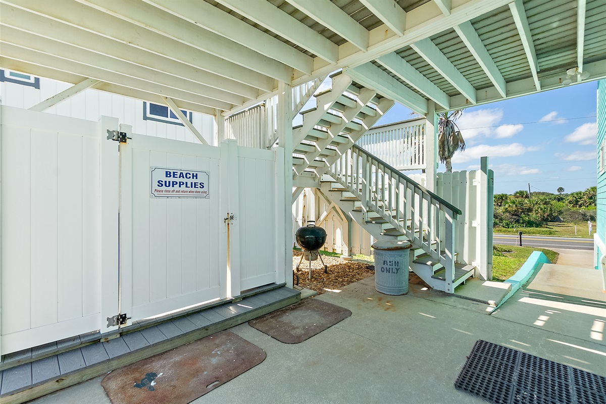 Outdoor shower and Beach Chairs/Toy Storage