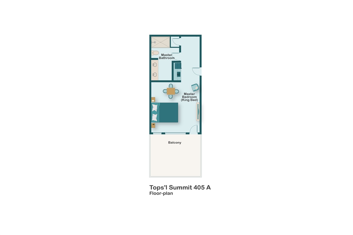 Floor plan for Tops'L Summit 405A. Welcome to Tops'L Summit 405A! This Fully-Remodeled 1 Bedroom Condo features Stunning Interior Design and is close to the Resort's Private Beach + 3 Pools and 2 Hot Tubs!