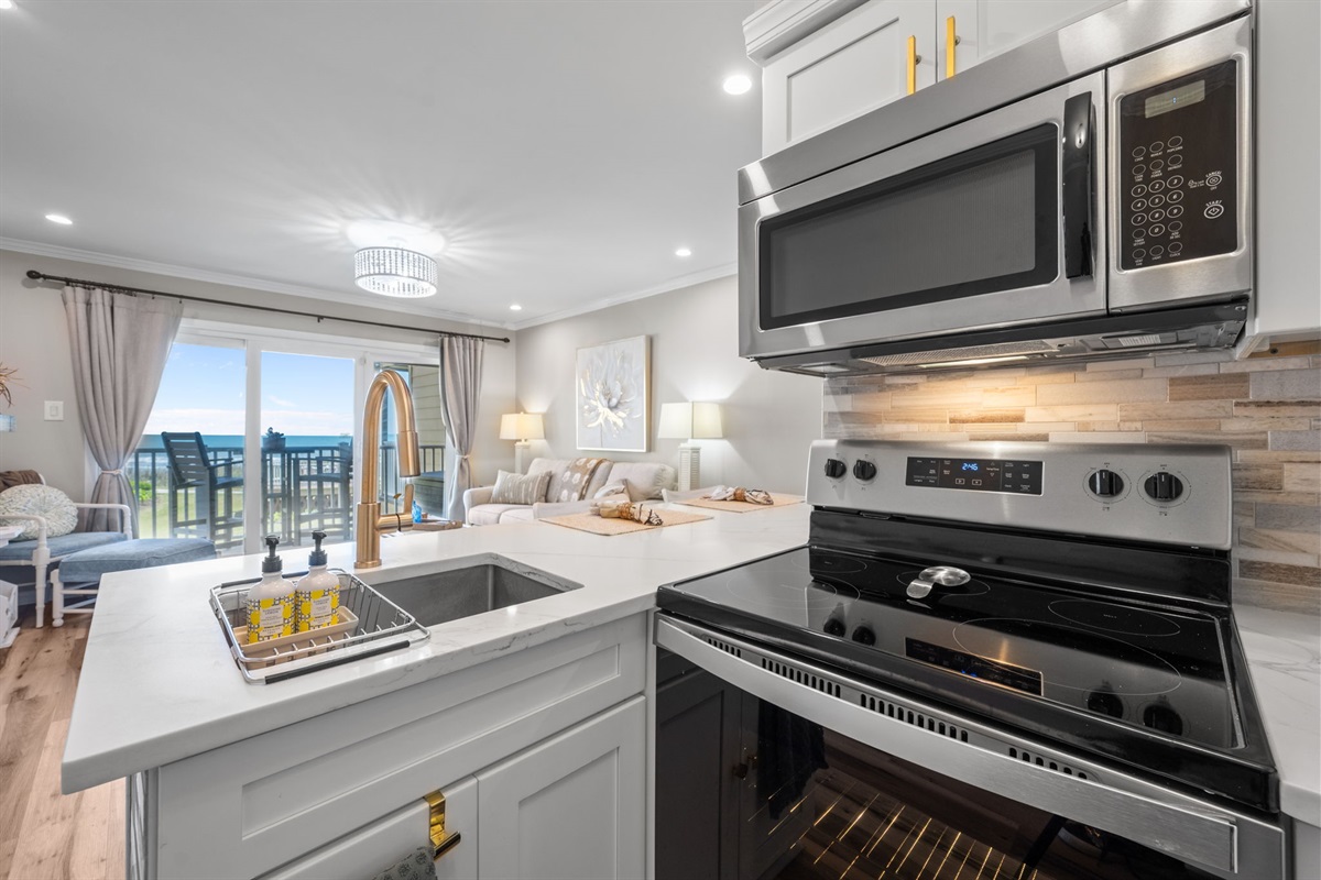 Cook with a view&mdash;oceanfront living just steps beyond the balcony