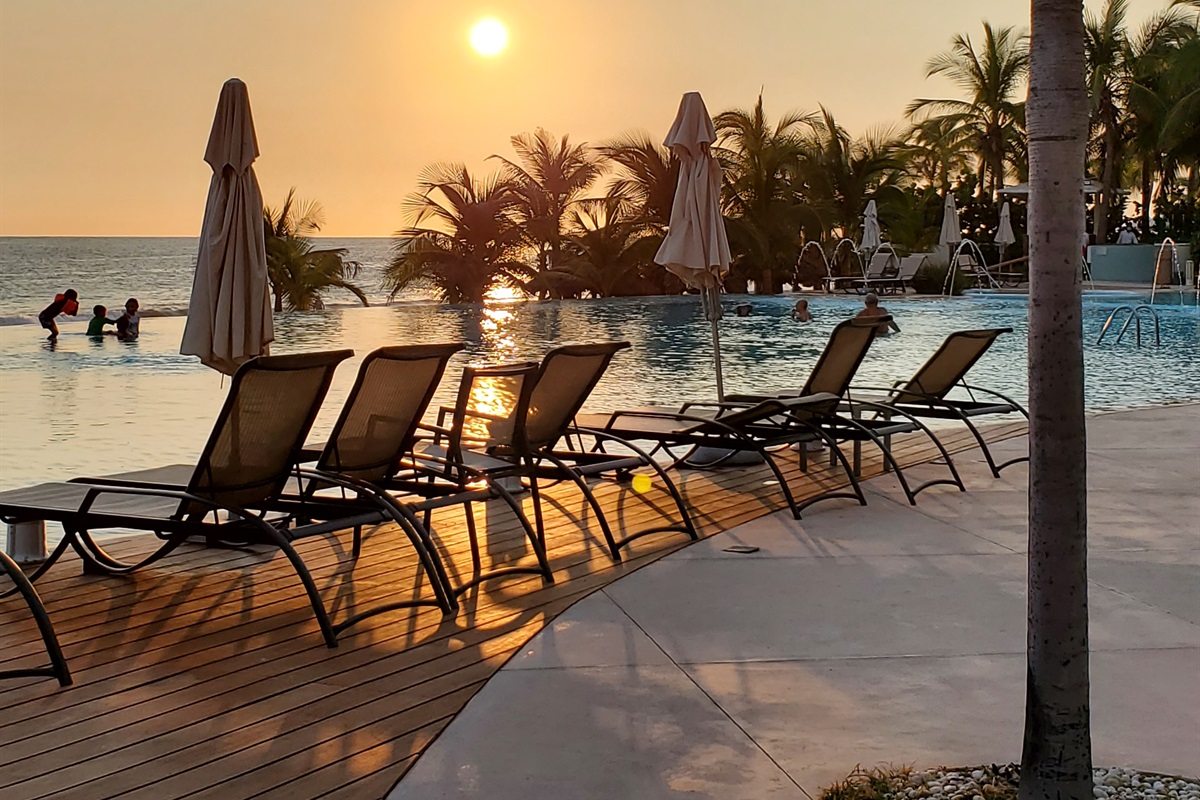Sunset at the main pool at the beach