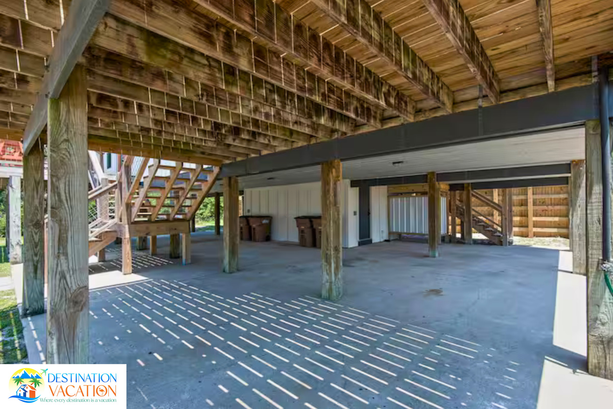 Spacious covered area provides versatile outdoor living space.