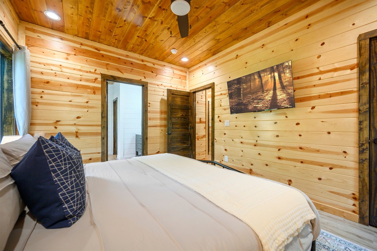 Soft linens, smart TV, and direct ensuite access.