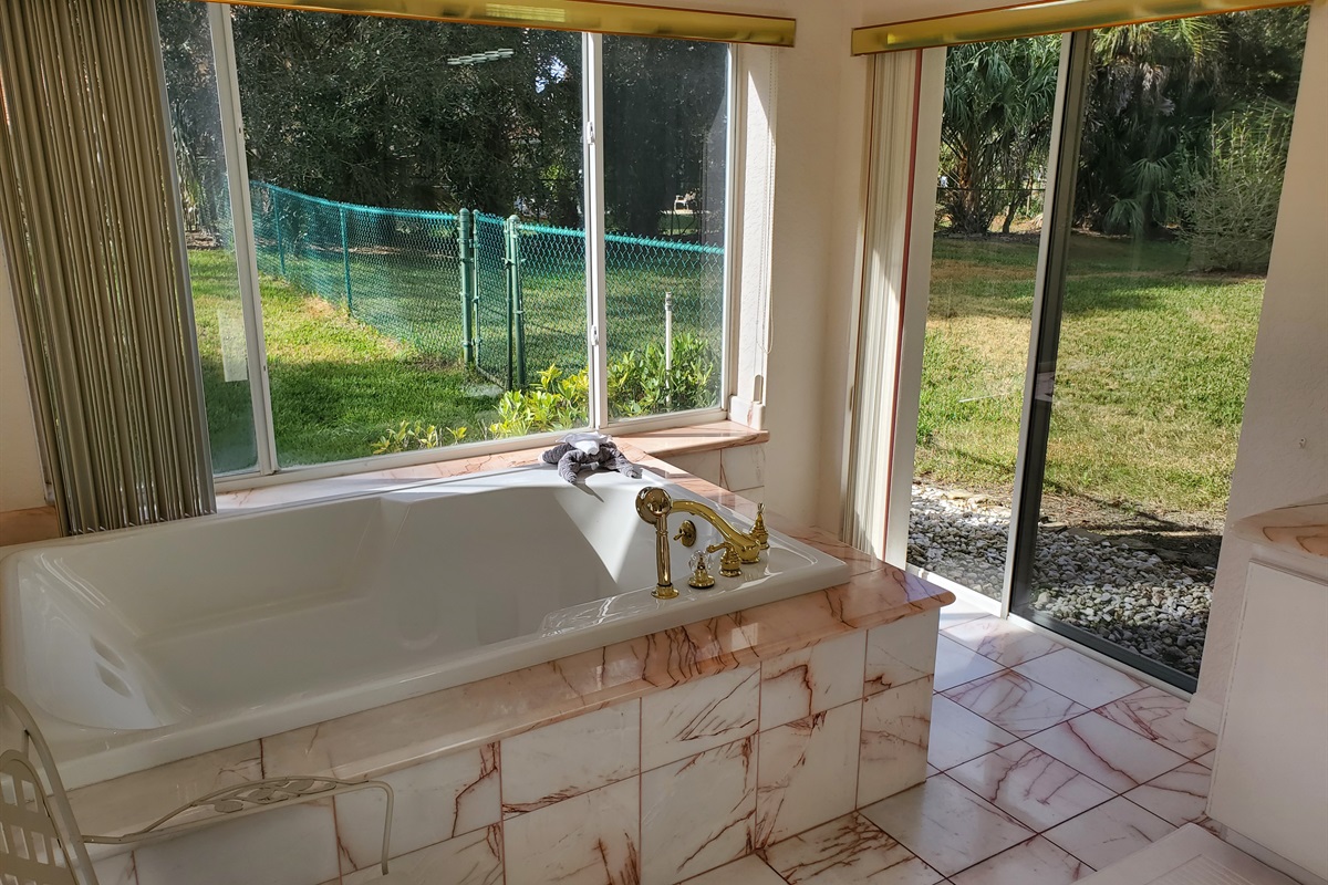 Master Queen bathroom with private bath, sink-in tub and walk in shower.