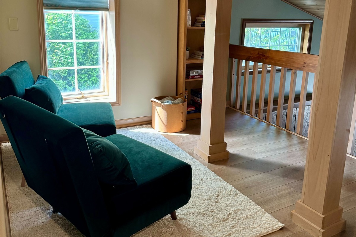 Loft above Gameroom - 2 Chairs unfold to 30" Singles or push together for Queen 