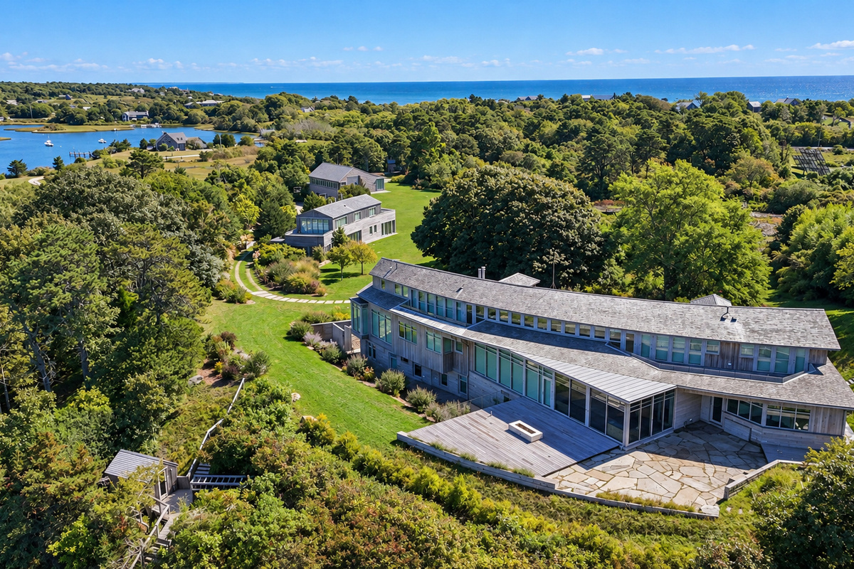 Aerial view of the main house and grounds