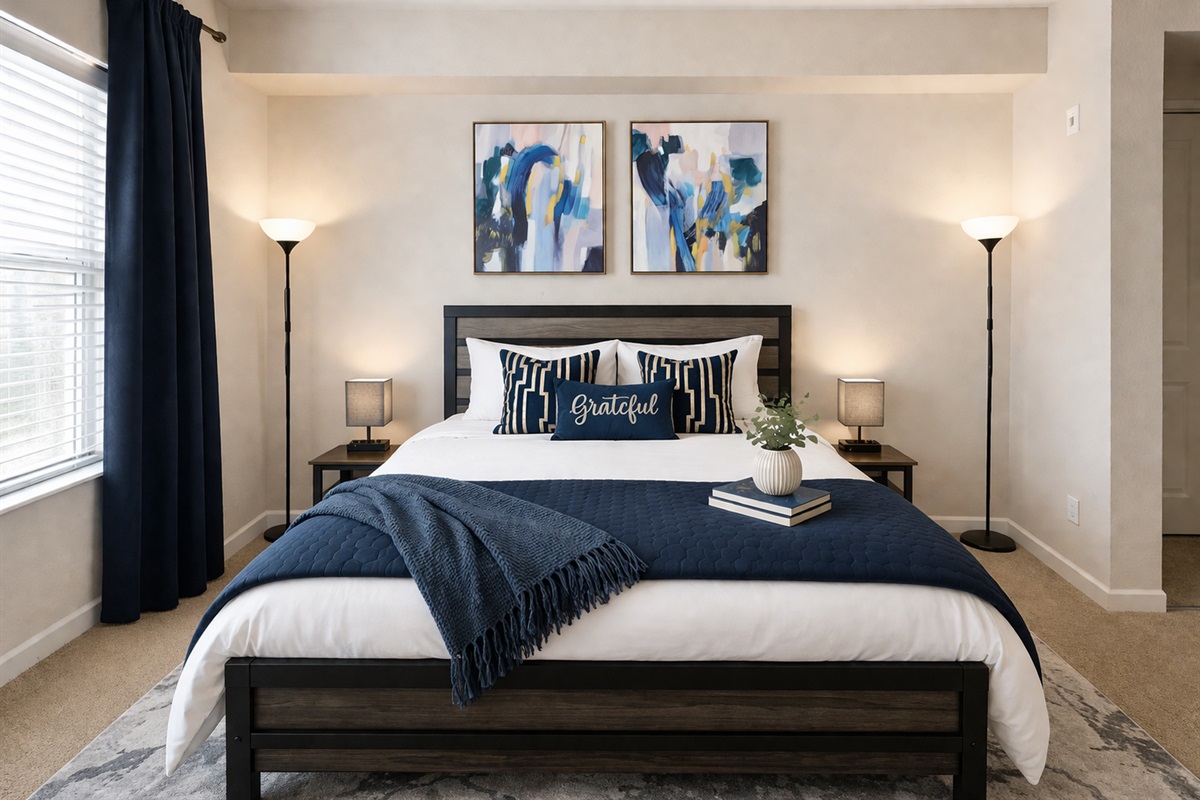 Sink into a comfortable queen bed with soft, cozy linens and enjoy your favorite shows on the smart TV&mdash;perfect for winding down at the end of the day.