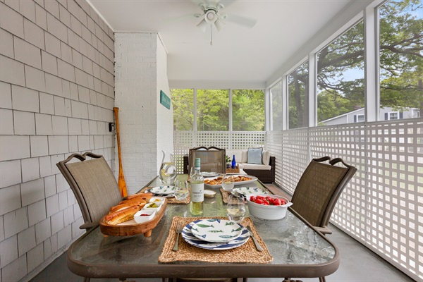 Our patio is your peaceful outdoor retreat, complete with comfortable seating and a table to gather around!