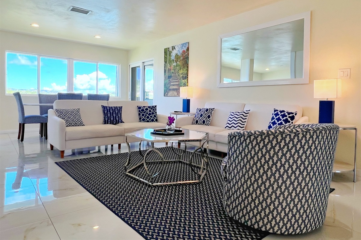 Light-filled and breezy, it&rsquo;s a living room that feels like a breath of fresh air.