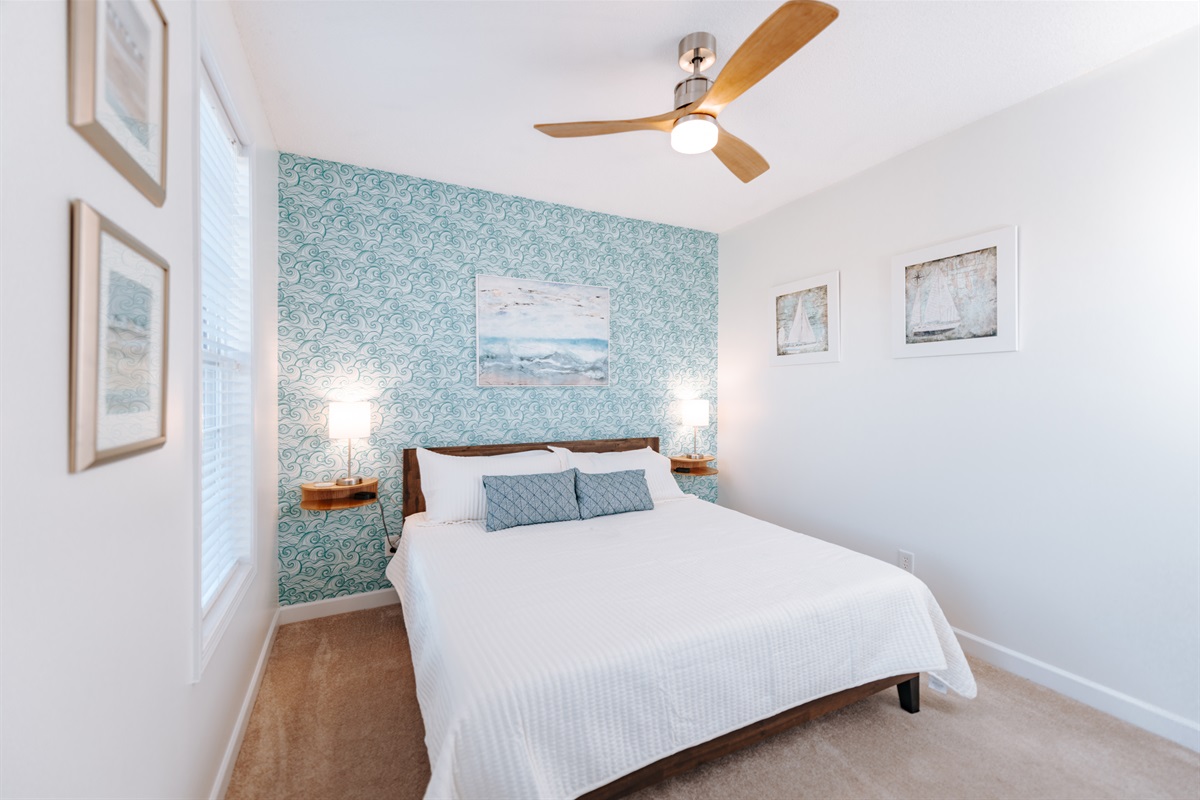 [Bedroom] All bedrooms are brightly light, with plenty of natural light streaming in through the windows! This bedroom on the west side of the upper level has beautiful warm light streaming in during the PM twilight hour, to close out your wonderful day! 