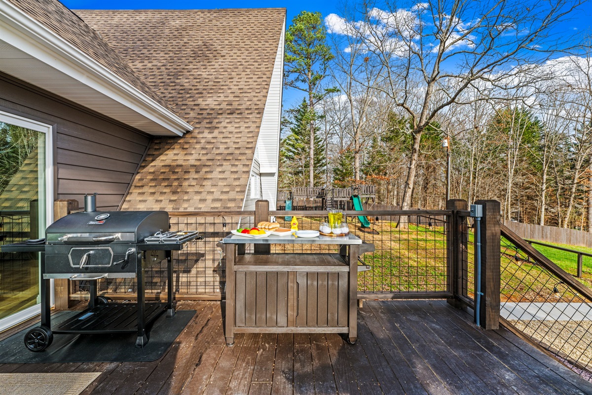 This larger deck creates the perfect setting for grilling and family friendly outdoor living.