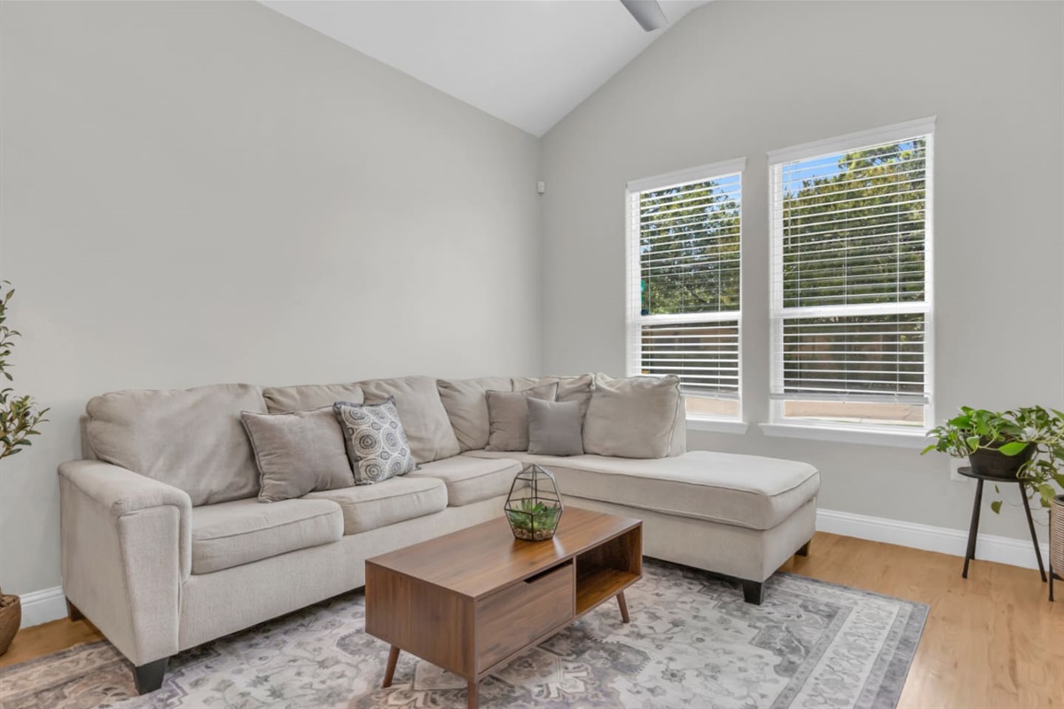 Spacious sectional sofa perfect for group lounging.