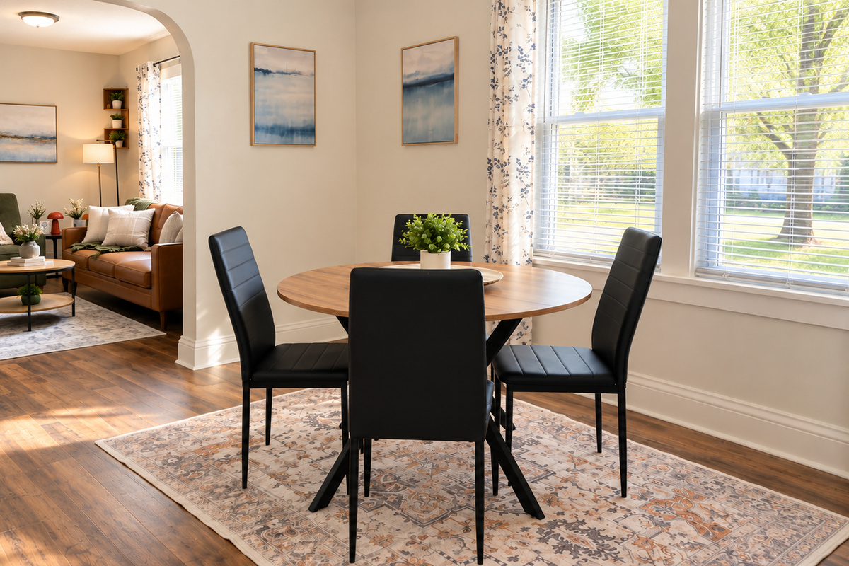 Dining for four with plenty of natural light and an easy flow to the living room.
