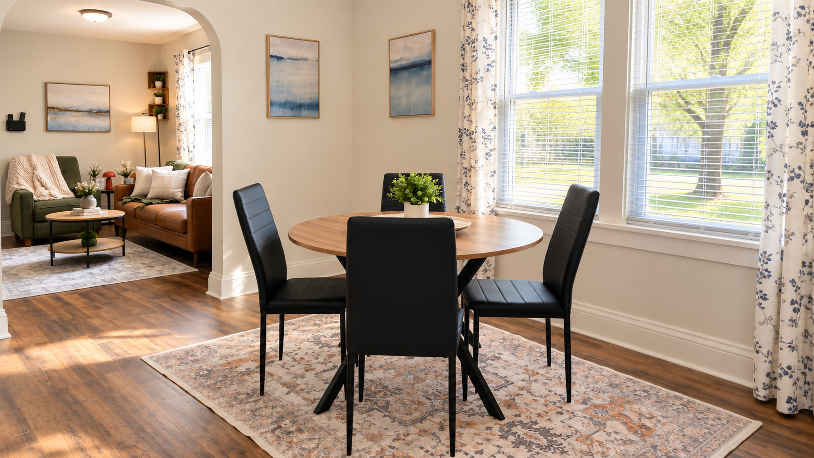 Dining for four with plenty of natural light and an easy flow to the living room.