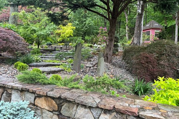 Natural stone steps leading up to Tea House.