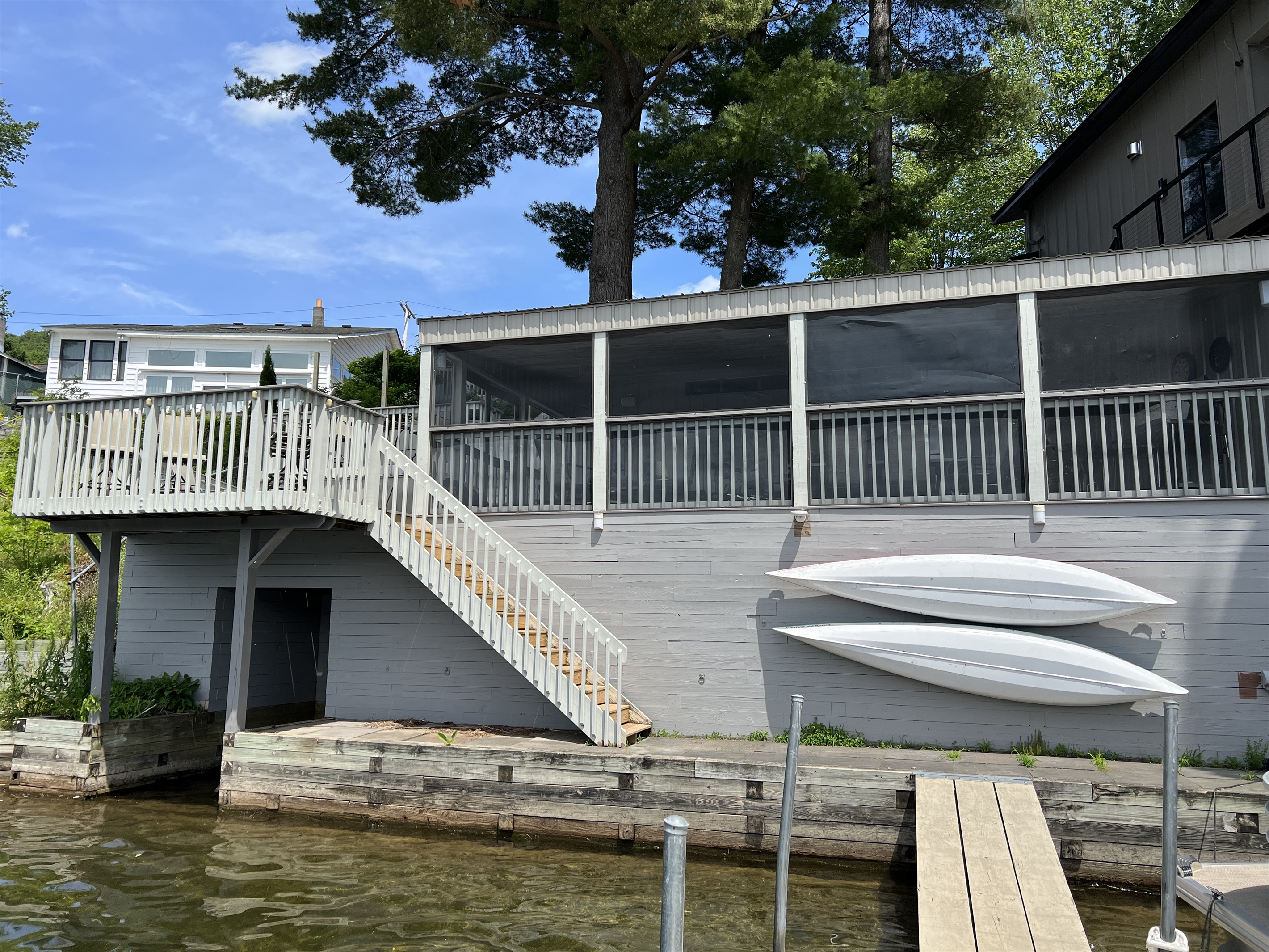 View of screened in cabana from dock