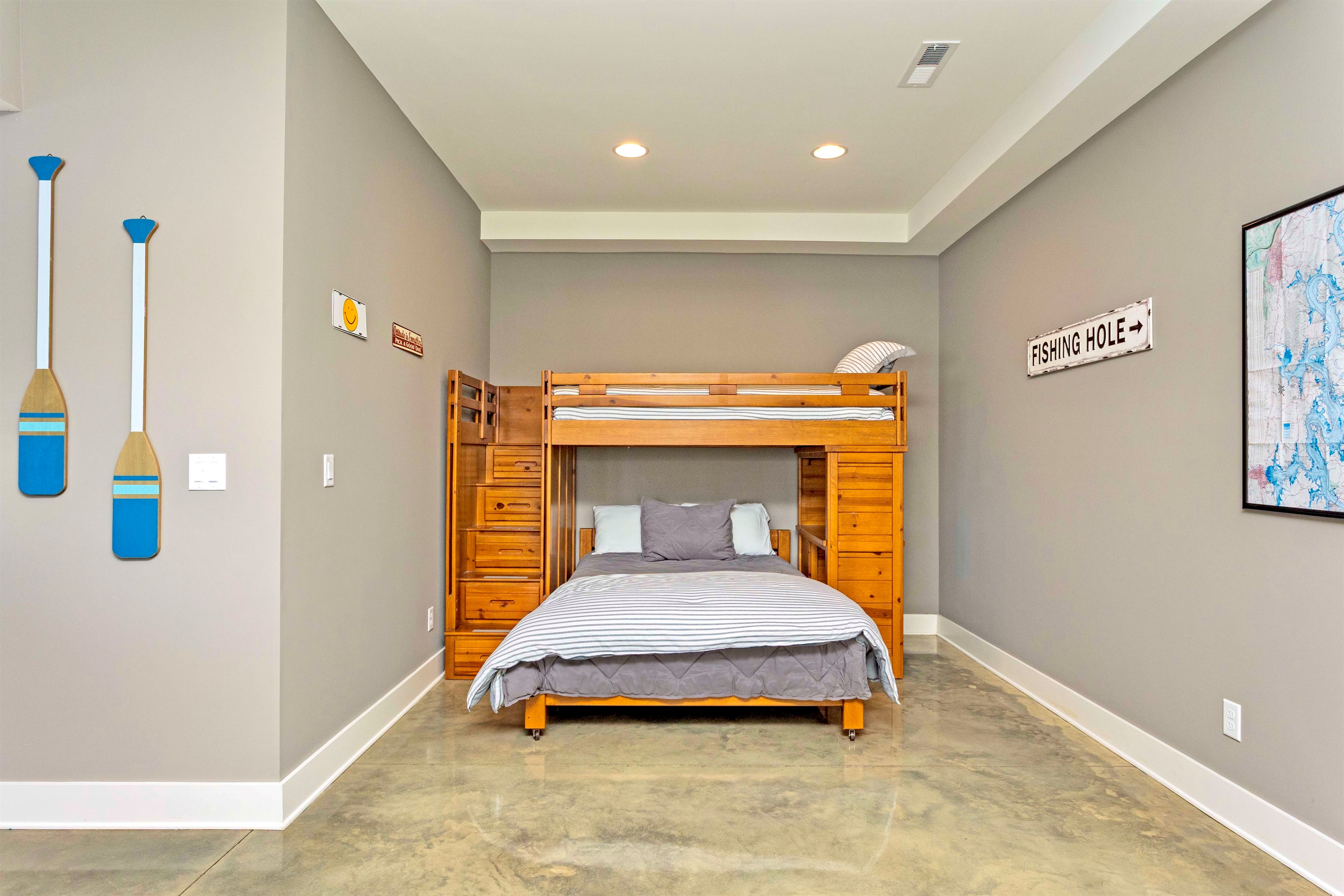Downstairs, off the living room, tucked away for a bit more privacy