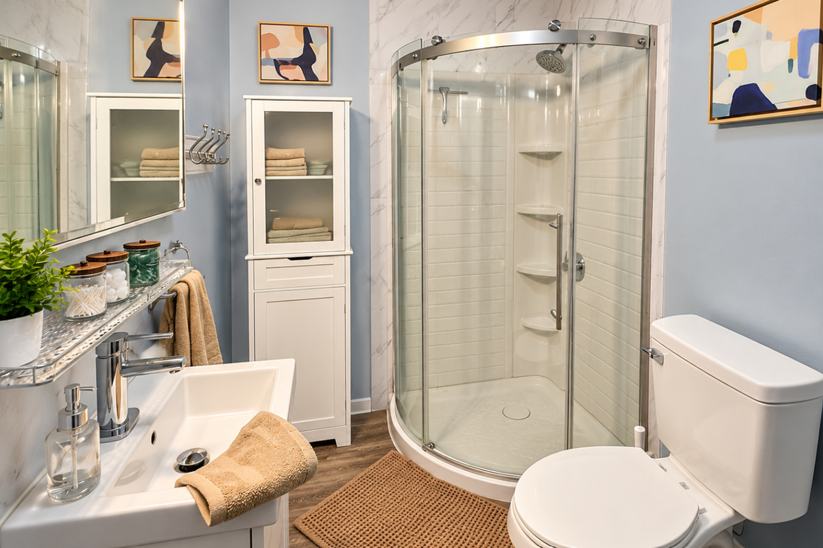 Updated Jack-and-Jill bathroom with private access from each bedroom.
