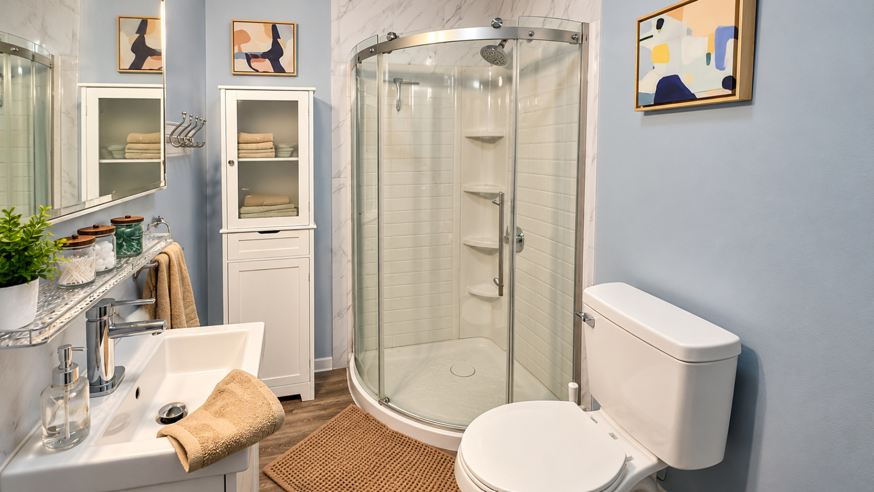 Updated Jack-and-Jill bathroom with private access from each bedroom.