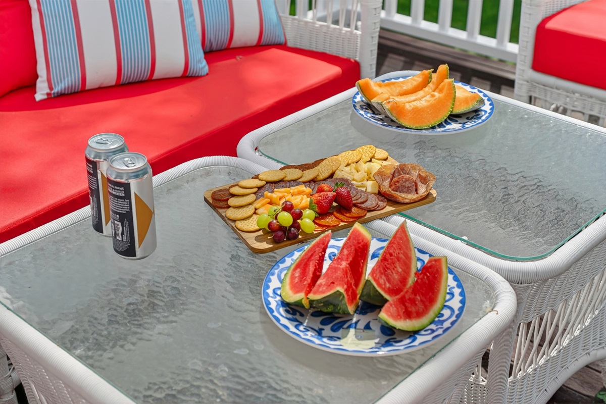 Enjoy your favorite food while relaxing in the outdoor furniture, perfect for open-air dining and unwinding.