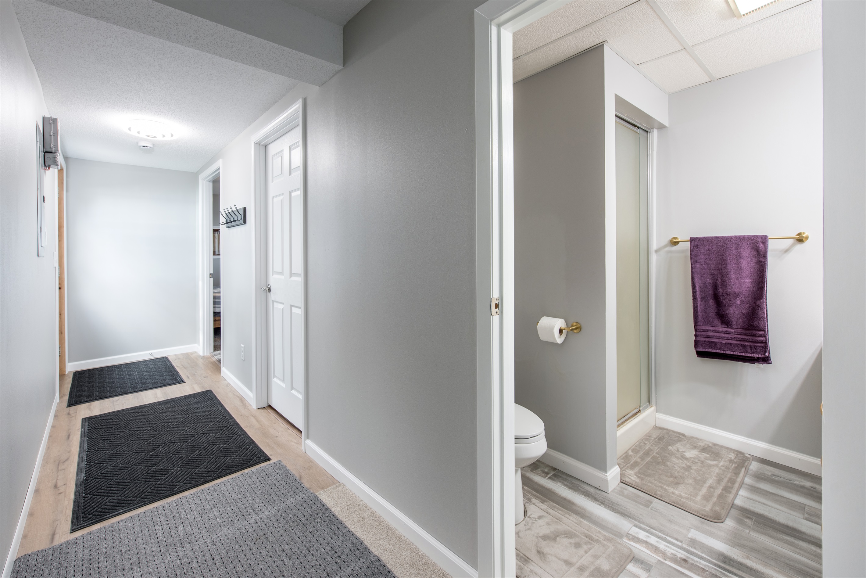 Updated bath with walk in shower
