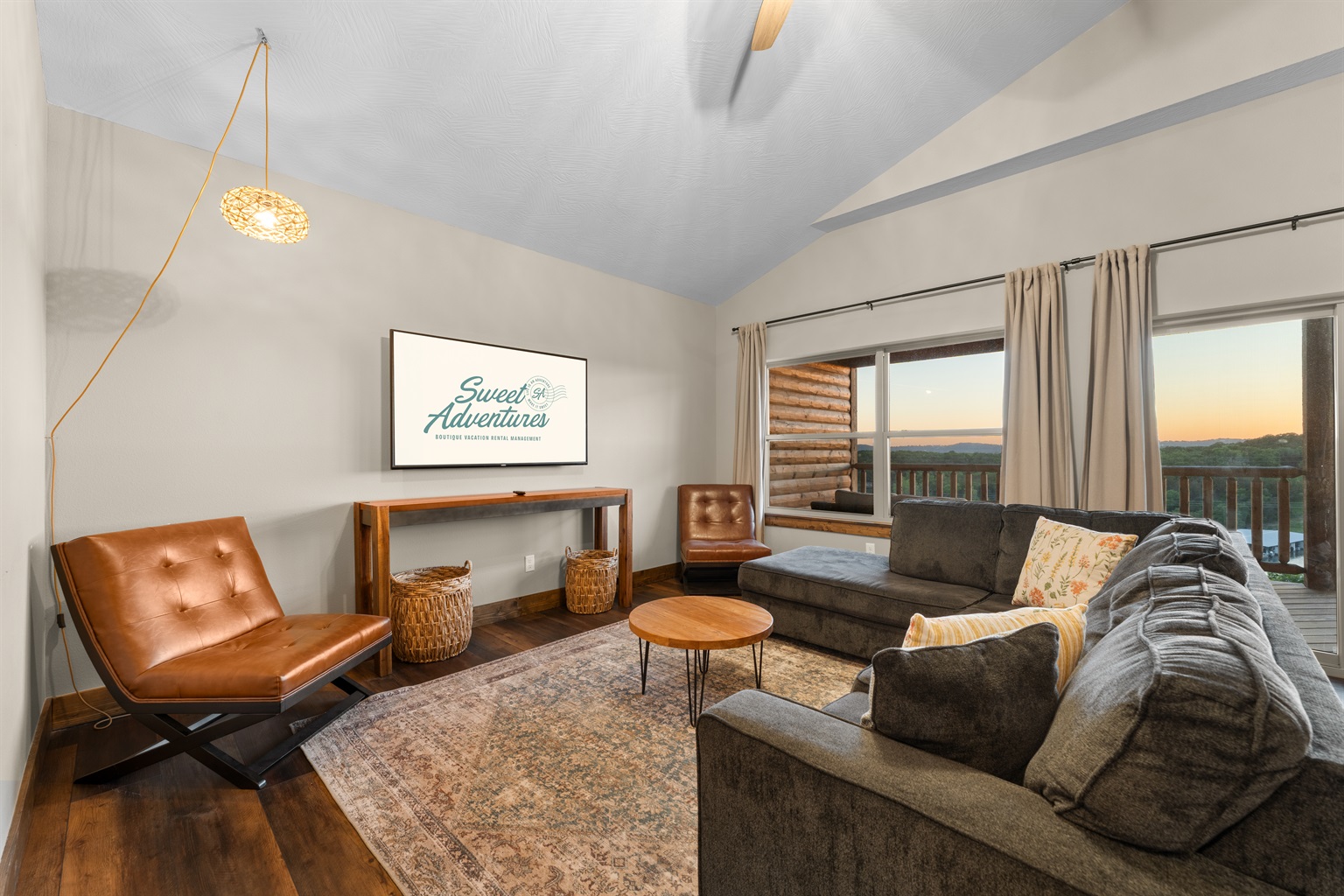Loungey upstairs sectional with views across Table Rock Lake
