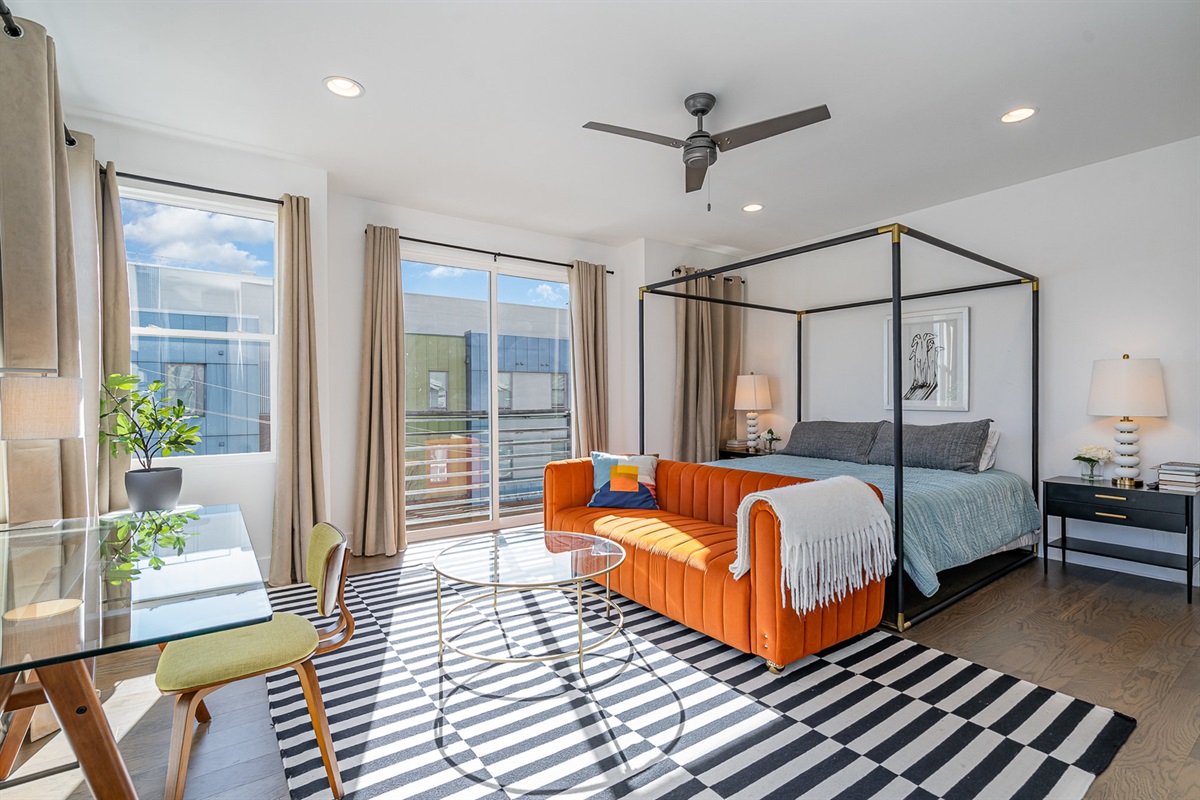 There is a dedicated workspace in the master bedroom. Or skip work all together and sleep in with the blackout curtains drawn!