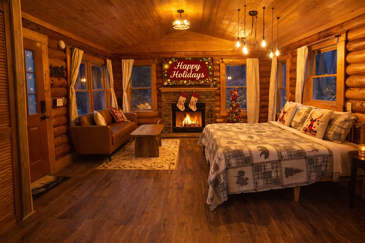 Rustic comfort meets cozy charm—sleep deeply under timbered ceilings.