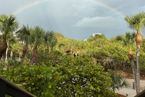Afternoon rain? No worries. It’s setting the stage for a beautiful rainbow. What a view right from your porch