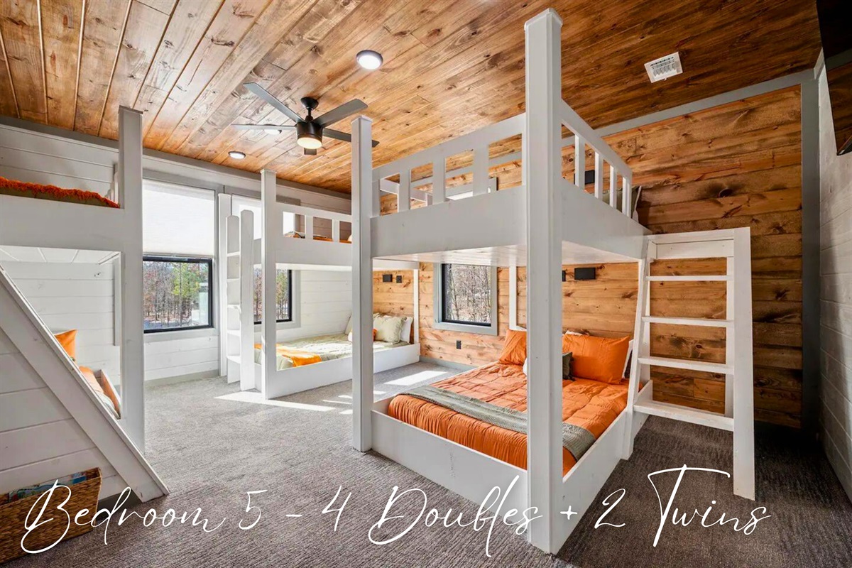 The perfect room for kids or friends, featuring cozy bunks and plenty of space to relax.