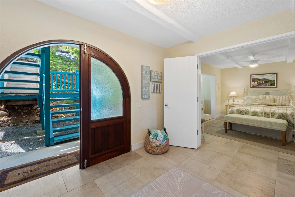 Just off the foyer, is the first bedroom with a king bed and a twin trundle bed.