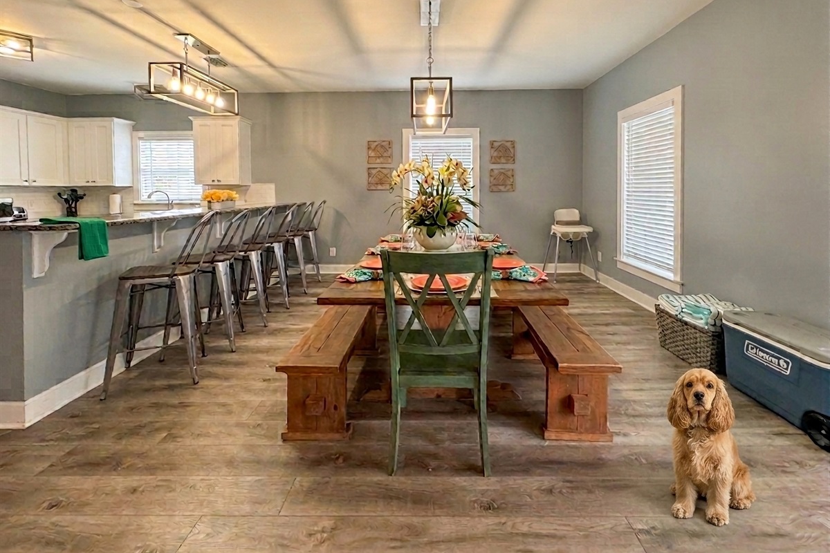 A local craftsman custom-made this large table specifically for Limearita and our guests. Plenty of room for your canine friends on the floor!