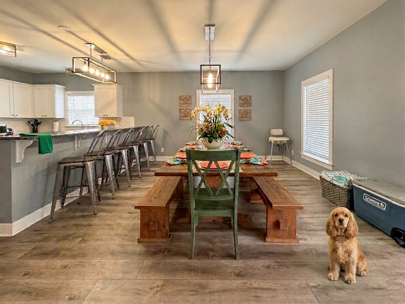 A local craftsman custom-made this large table specifically for Limearita and our guests. Plenty of room for your canine friends on the floor!
