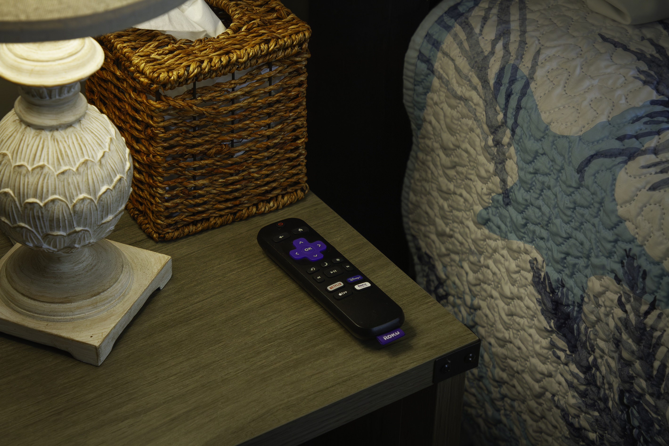 A view of the Roku remote for the master bedroom